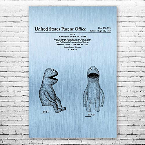 Patent Earth Wilkins Puppet Poster Print, Puppeteer Gift, Puppet Design, Puppet Wall Art, Vintage Puppet, Toy Collector Gift Blue Steel (12 inch x 16 inch)