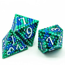 Load image into Gallery viewer, UDIXI DND Dice Set Metal, Polyhedral Dice for Role Playing Games, Metal RPG Dice for Dungeons and Dragons with Leather Dice Bag (Blue Green-White Number)
