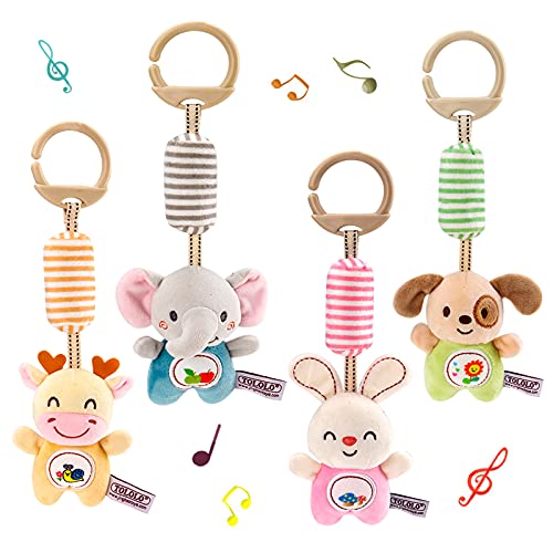 Baby Hanging Rattles Toys for 3 6 9 to 12 Months, Early Development Newborn Crib Toys Car Seat Stroller Toys for Infant, Baby Animal Wind Chime Rattles Toys for Boys and Girls Birthday Gifts(4 Pack)