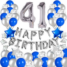 Load image into Gallery viewer, &quot;Blue and Silver 41st Birthday Party Decorations Set- Silver Happy Birthday Banner,Foil Number Balloons, Latex Balloons and More for 41 Years Old Brithday Party Supplies&quot;
