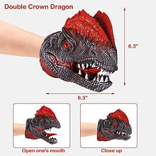 Load image into Gallery viewer, Modalf Dinosaur Toys Hand Puppet ,Dinosaur Claws Head Soft Rubber, Triceratops, Tyrannosaurus,Double Crown Dragon Figures Set for Kids Boys Girls Adult,Halloween Toys Game Gifts

