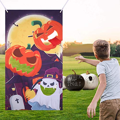 CLISPEED Halloween Toss Game Pumpkin Ghost Moon Banner with 3 Bean Bags for Kids Adults Indoor Outdoor Sports Fun Party Supplies Decoration