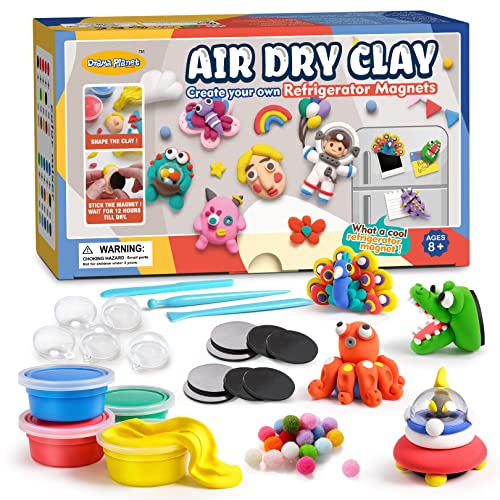 Drama Planet Air Dry Clay Kit for Kids, Create Your Own Refrigerator Magnets with Modeling Clay, Art Activity Set, Craft Project Gifts for Boys & Girls