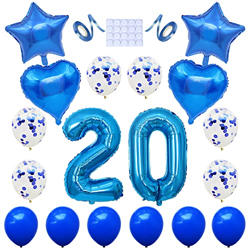 Yijunmca Blue 20 Number Balloons Kit Jumbo Number 20 32