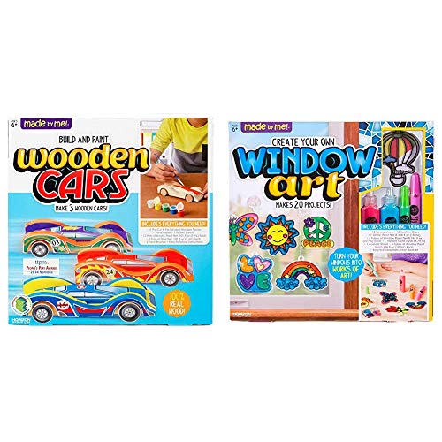 Made By Me Build and Paint Your Own Wooden Cars Craft Kit & Create Your Own Window Art Craft Kit for Age 6+
