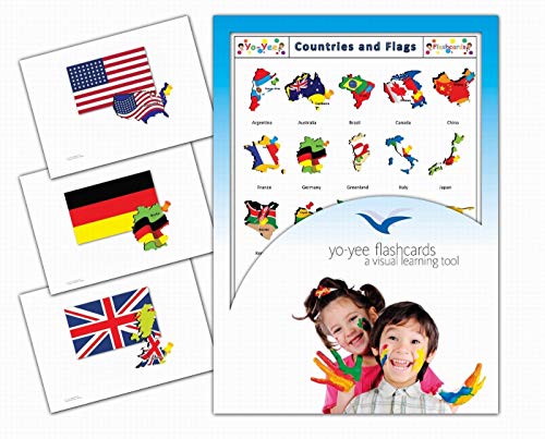 Yo-Yee Flash Cards - Continents, Countries and Flags Picture Cards - English Vocabulary Cards for Toddlers, Kids and Children - Including Teaching Activities and Game Ideas