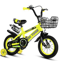 LIUXR Children's Bicycle, Boys Girls Bicycle 12/14/16/18 Inch with Training Wheels, with Kickstand & Water Bottle Child's Bike,Yellow_12inch