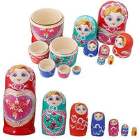 EXCEART Wooden Handmade Russian Nesting Stacking Dolls Matryoshka for Home Desk Decor 7Pcs (Red)