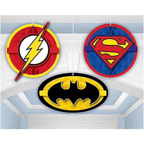 amscan Superhero Logos Hanging Honeycomb Balls - 3pc