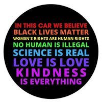in This Car We Believe Magnet, Spread Kindness Diversity and Inclusivity Magnetic Decals for Cars, Inspirational Equality Quotes, 5.5 Inches