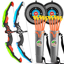 Load image into Gallery viewer, TEMI 2 Pack Set Kids Archery Bow Arrow Toy Set Outdoor Hunting Play with 2 Bow 20 Suction Cup Arrows 2 Target &amp; 2 Quiver, LED Light Up Function Toy, Outdoor Toys for Kids, Boys &amp; Girls Ages 3 -12

