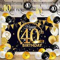 Birthday Party Decorations Kit, Black Gold Glittery Happy Birthday Backdrop Banner Photo Background Balloon Hanging Swirls for Men Women Party Decor Supplies, Banner 72.8 x 43.3 Inch (40th Style)