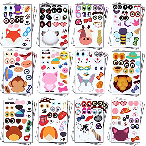 Make a Face Sticker for Kids, 36 Sheets Make an Animal Face Stickers, Make Your Own Stickers Decals for Birthday Party Favors, Boys Girls School Reward