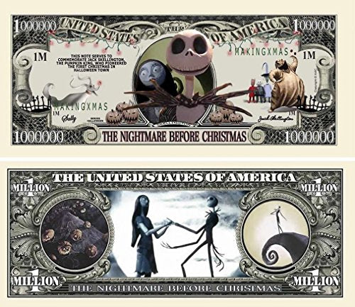 10 Nightmare Before Christmas Million Dollar Bills with Bonus Thanks a Million Gift Card Set