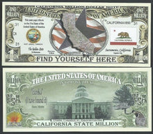 Load image into Gallery viewer, California State Educational Million Dollar Bill W Map, Seal, Flag, Capitol - Lot of 100 Bills
