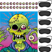 Outus Pin The Eyeball on The Zombie Halloween Party Game, Zombie Game Poster with 24 Pieces Zombie Eyeballs Stickers and 6 Pieces Black Eye Mask