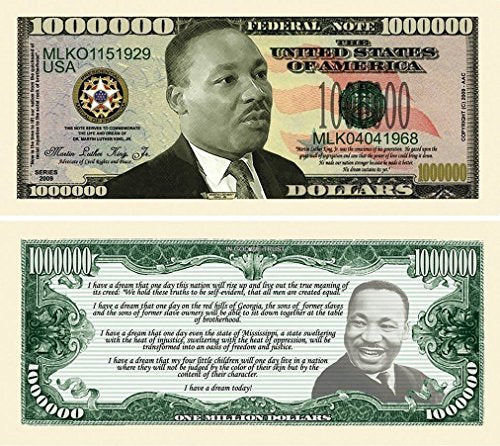 25 Martin Luther King Jr. Million Dollar Bills with Bonus Thanks a Million Gift Card Set