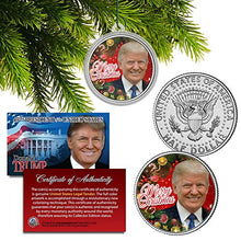 Load image into Gallery viewer, Donald Trump Genuine Xmas JFK Half Dollar Coin in Christmas Ornament Tree Holder
