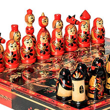 Load image into Gallery viewer, Games for Teens Handmade Russian Games for Kids and Adults Hand-Painted Matryoshka Khokhloma Chess 11.4x11.4-inch
