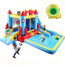 Load image into Gallery viewer, AKEYDIY Bounce House with Blower Giant Inflatable Slide Bouncy Castle for Kids 3-12 with Pool,Ball Pit,Climbing Wall,Bouncing Area,water Slide Rocket Jumping Castle,Pool Splash Indoor/Outdoor
