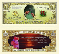 5 Happy Anniversary Million Dollar Bills with Bonus Thanks a Million Gift Card Set