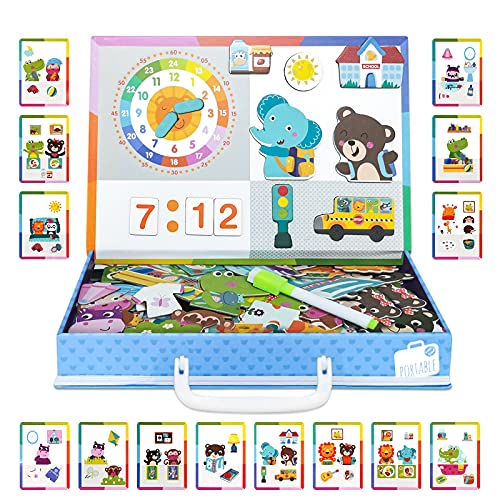 Puppify Magnetic Puzzle Toys 120 pcs Time of Cognition Jigsaw Puzzles with White Drawing Board for Kids Ages 3+, Great DIY Puzzles Parent-Child Interactive Game for Preschoolers