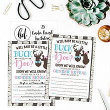 Load image into Gallery viewer, 25 Buck or Doe Deer Gender Reveal Baby Shower Party Invitation Cards, Pink Blue He She Personalized For Gender Neutral Unisex Invite Guess If It&#39;s a Boy or Girl Fill In The Blank Printable Invite Pack
