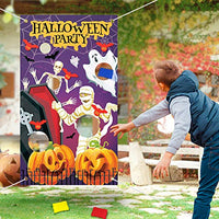 Number-one Halloween Toss Games Banner with 3 Bean Bags Halloween Party Activities Decoration Kids Game Banner Indoor and Outdoor Supply Set with 21.2ft Ribbon for Children Adults (30 X 54)