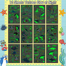 Load image into Gallery viewer, Cerlaza Luminous Shark Birthday Decorations Temporary Tattoos for Kids, Shark Under the Sea Party Favors Supplies, Fake Shark Tattoo Stickers Ocean Theme Goodie Bags Gifts for Toddlers-120 Styles
