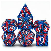 UDIXI Metal DND Dice Set Dragon Scale, D&D Dice Metal for Role Playing Games, Polyhedral RPG Metal Dice for Dungeons and Dragons with Leather Dice Bag(Red Blue-White Number)