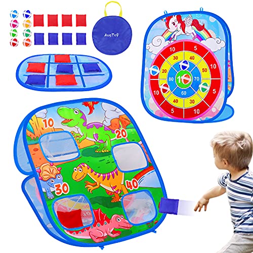3 in 1 Bean Bag Toss Game for Toddler Easter Party Corn Holes Outdoor Indoor Dart Board Toys with 8 Bean Bags & 8 Sticky Balls Beach Yard Lawn Toddler Games Gift for Boys Girls Age 2-43-54-8 Kids
