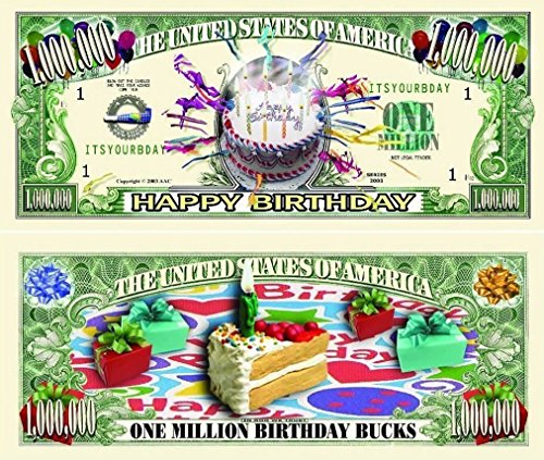 100 Happy Birthday Million Dollar Bills with Bonus Thanks a Million Gift Card Set