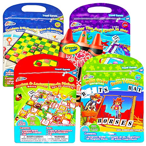 Magnetic Travel Games for Kids Toddlers Set -- 4 Magnetic Games for Travel in Car or Airplane with Reward Stickers (Road Trips Series)
