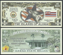 Load image into Gallery viewer, Hawaii State Educational Million Dollar Bill W Map, Seal, Flag, Capitol - Lot of 100 Bills
