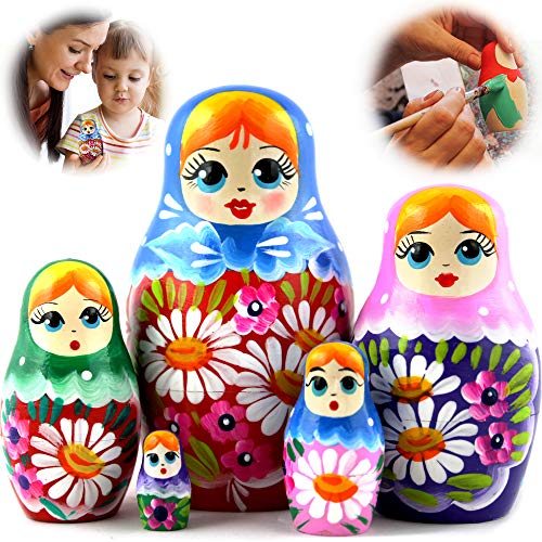 AEVVV Small Russian Nesting Dolls - Handmade Matryoshka Dolls 3.5 in - Traditional Russian Nesting Dolls - Stacking Nesting Doll Set 5 pcs