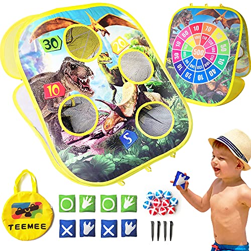 TEEMEE Bean Bag Toss Game, Beach Kids Toys with 8 Bean Bags & 10 Sticky Balls, Cornhole & Dart Board 3 in 1 Toys for 3, 4, 5 Year Old Boys & Girls, Outdoor Games for Family Party