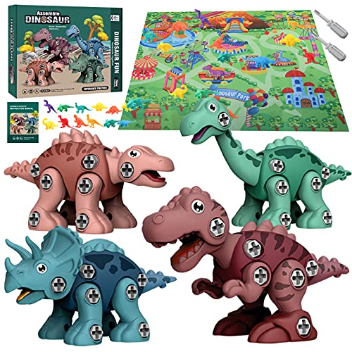 Dinosaur Toys for Kids 3 4 5 6 7 8 Year Old Boys - Take Apart STEM Toy Set for Kids - Pack of 4 Educational Construction Engineering Building Playset, Build Dino Toys for Girls Toddler Party Birthday