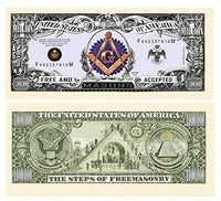 5 Freemason Masonic Million Dollar Bills with Bonus Thanks a Million Gift Card Set