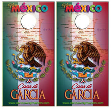 Load image into Gallery viewer, DaVinci Wrap Masters &#39;Casa di Familia: Mexico! Personalized Laminated Vinyl Corn Hole Board Decals.
