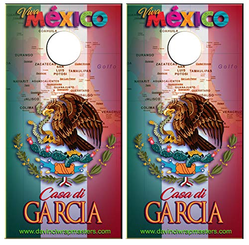 DaVinci Wrap Masters 'Casa di Familia: Mexico! Personalized Laminated Vinyl Corn Hole Board Decals.