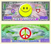 10 Be Happy (Smiley Face) Million Dollar Bills with Bonus Thanks a Million Gift Card Set