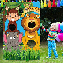 Load image into Gallery viewer, Safari Animals Toss Games Banner with Bean Bags Jungle Wild Animals Backdrop Zoo Animals Photo Background Funny Animals Toss Game for Kids Birthday Party Supplies
