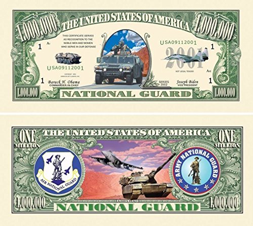 100 U.S National Guard Million Dollar Bills with Bonus Thanks a Million Gift Card Set