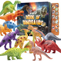 PREXTEX Dinosaur Toys for Kids 3-5+ (12 Plastic Dinosaur Figures & Interactive Dinosaur Book with Sound) Dinosaur Gift Set for Toddlers Learning & Development (Boys & Girls)
