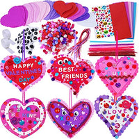 Winlyn 24 Sets Valentine's Day Heart Ornaments Decorations DIY Foam Heart Valentine Craft Kits Assorted Foam Heart Shapes Stickers Pom-poms Googly Eyes for Kids Classroom Art Activity Gift Exchange