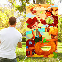 Thanksgiving Bean Bag Toss Games with 3 Bean Bags for Kids Adults Hanging Toss Game Banner Turkey Pumpkins Scarecrow Background Family Autumn Give and Thanks Theme Party Favor Supplies