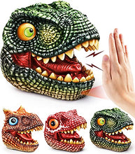 Load image into Gallery viewer, Baby Dinosaur Toys Puppets, Geyiie Soft Dinosaur Hand Puppets with Roaring Sounds Interactive Motion Gestures, Gifts for Papa Fathers Day
