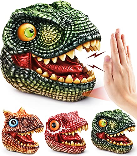 Baby Dinosaur Toys Puppets, Geyiie Soft Dinosaur Hand Puppets with Roaring Sounds Interactive Motion Gestures, Gifts for Papa Fathers Day
