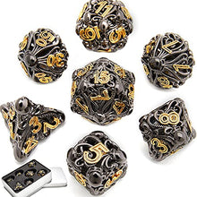 Load image into Gallery viewer, Polyhedral Metal Dice Set DND Black Hollow for Dungeon and Dragon Dice Games Role-Play RPG Pioneer Game DND Dice Set 7pcs-with Metal Case
