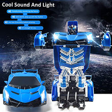 Load image into Gallery viewer, Zahooy RC Car Transforming Robot Model Toy,1:14 Gesture Sensing Drifting Remote Control Transform Vehicle,Deformed Racing with Realistic Engine Sounds &amp; One-Button Transformation for Boys Girls(Blue)

